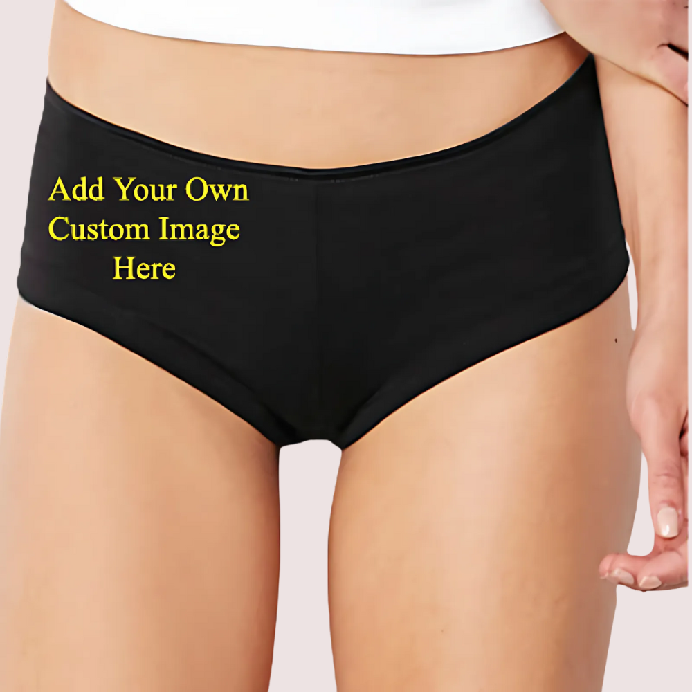 Black women’s underwear mockup with customizable area for adding a custom image or design.