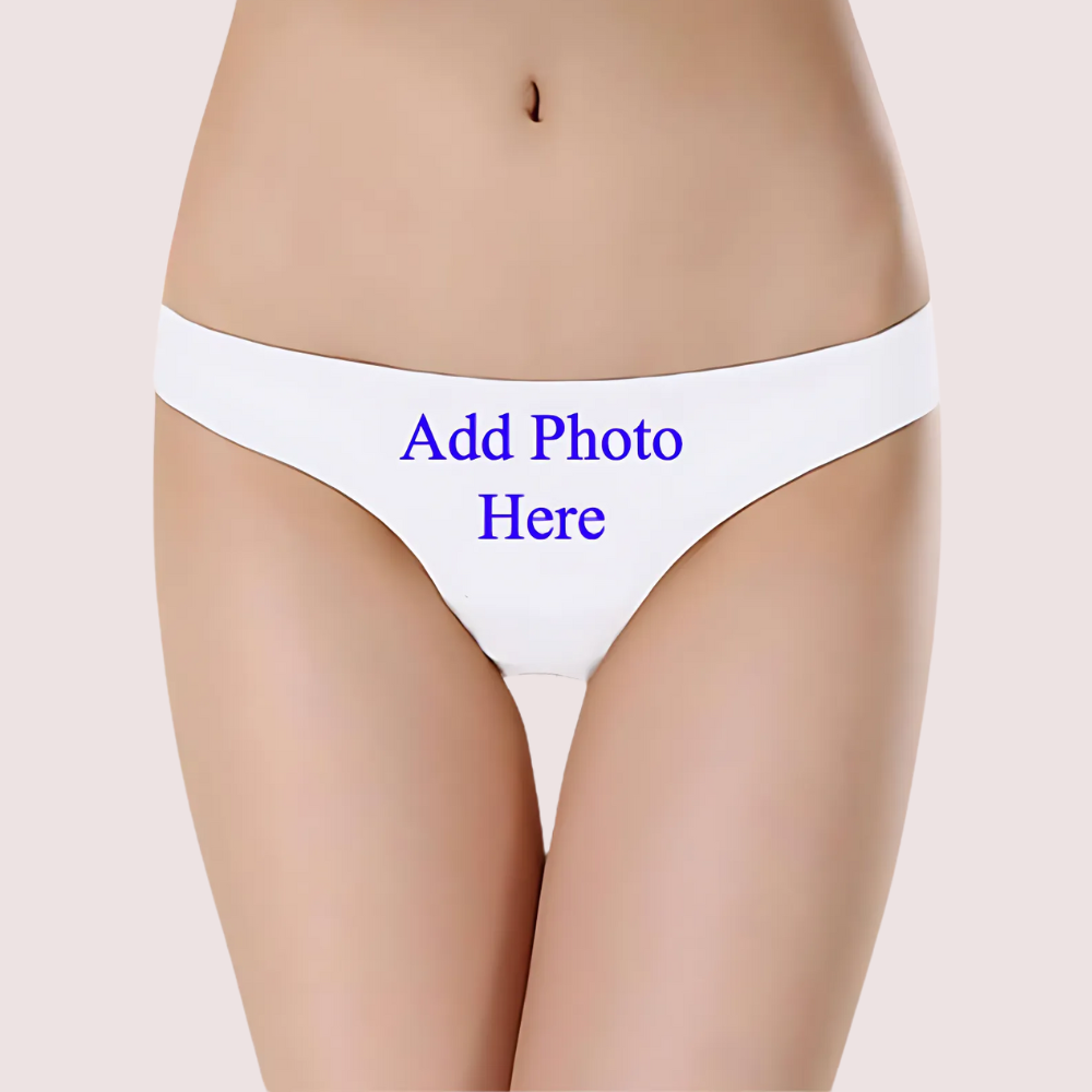 Custom Photo White Cotton Low Waist Thong - Your Memory, Your Style