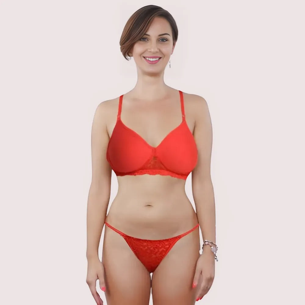 Sexy red padded bra thong set